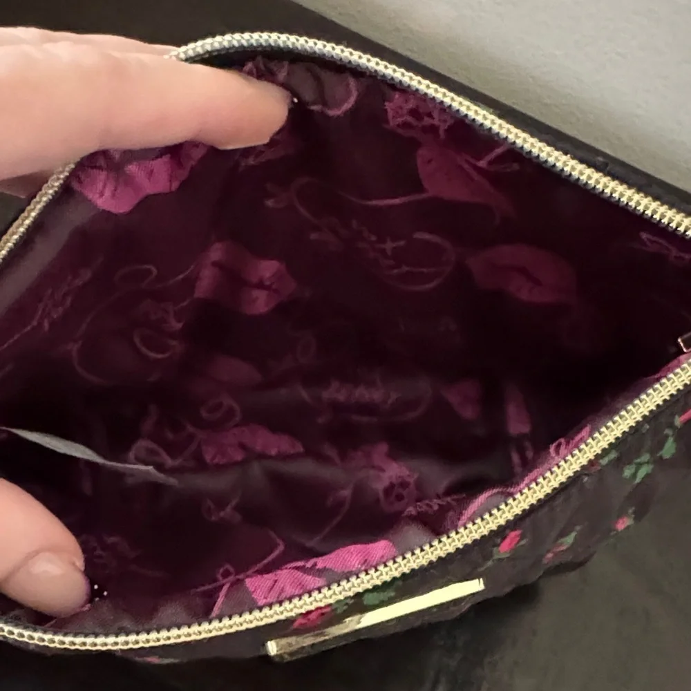 Betsey Johnson Black Quilted Floral Wristlet
